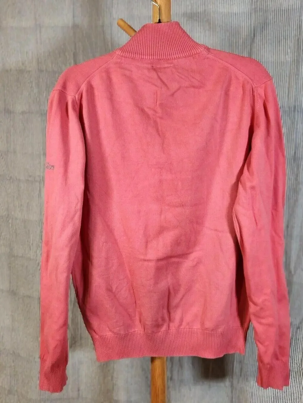 Oscar Jacobson Bogart Medium $275 Pink 100% Cotton Italian Quarter Zip Sweater